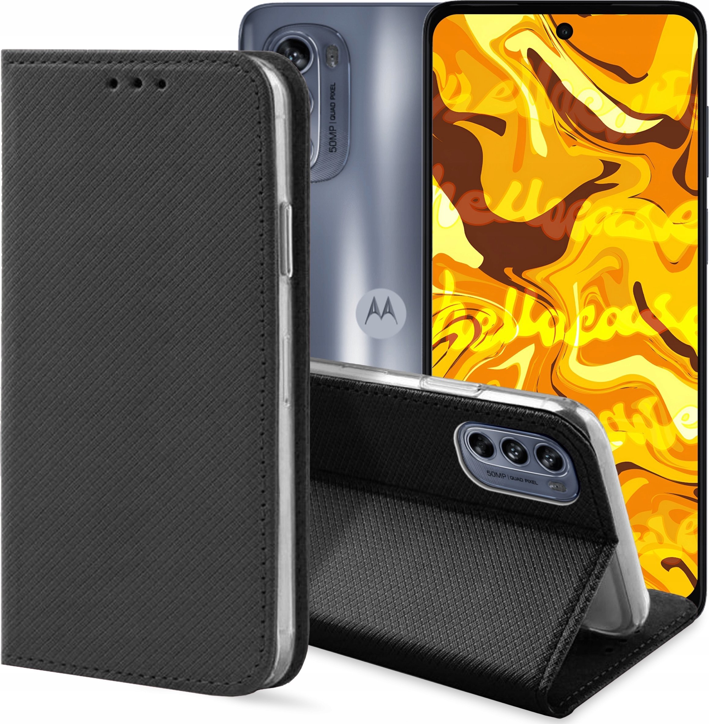 Hello Case ETUI Z KLAPKĄ DO MOTOROLA MOTO G62 5G CZARNE ZAMYKANE MAGNETYCZNE KABURA