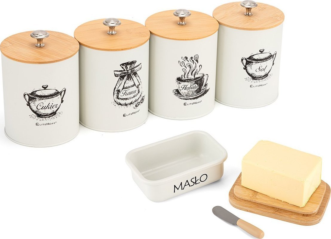 Elitehoff Zestaw 4 Pojemników Kuchennych I Maselniczka E-6056