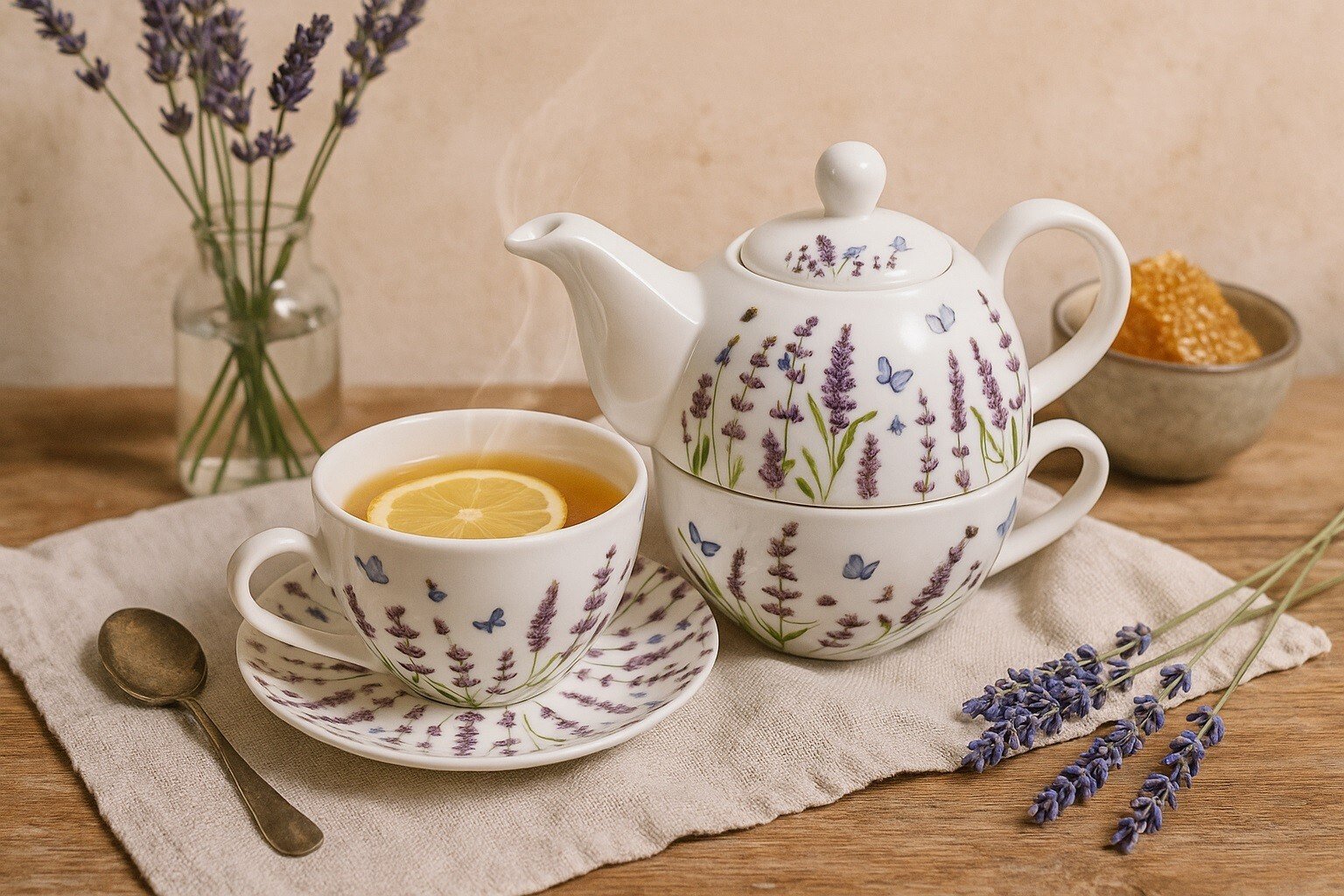 Filiżank z dzbankiem i zaparzaczem Tea For One Classic Lavender