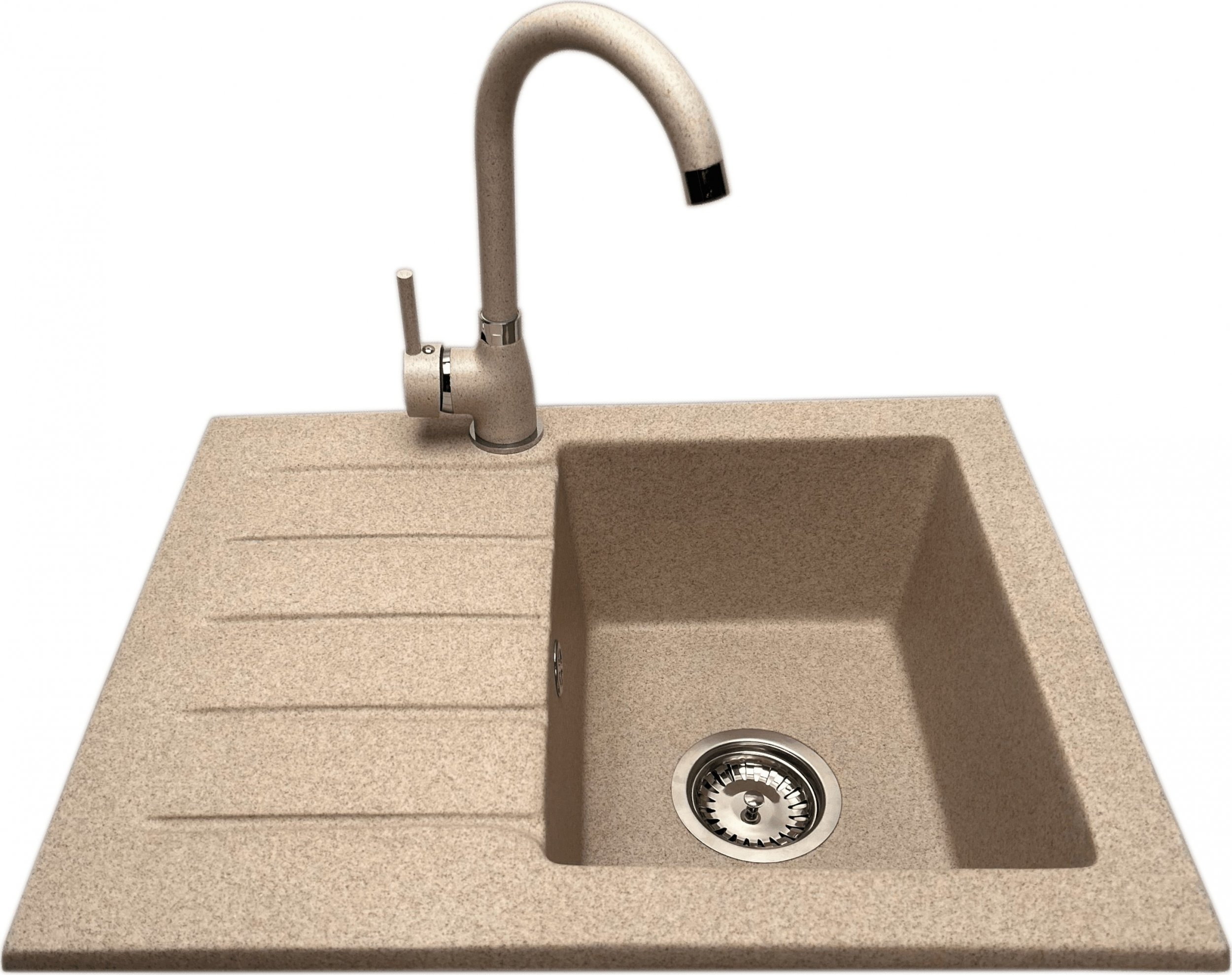 Zlewozmywak PREHNIT Zlewozmywak jednokomorowy z ociekaczem ARAGON beż z lewym ociekaczem + bateria NOON