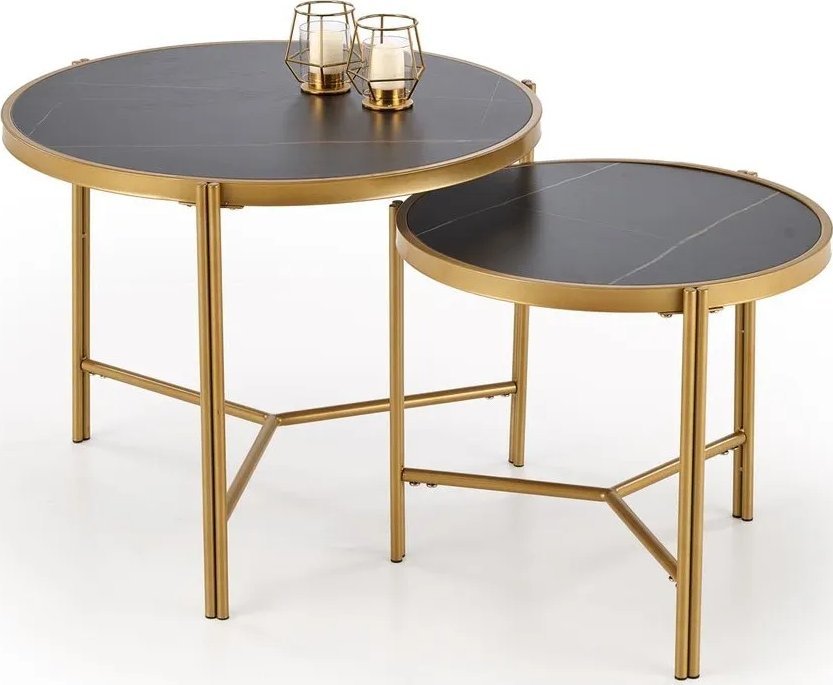 Halmar Zestaw 2 stolików FATIMA czarny marmur/złoty HALMAR
