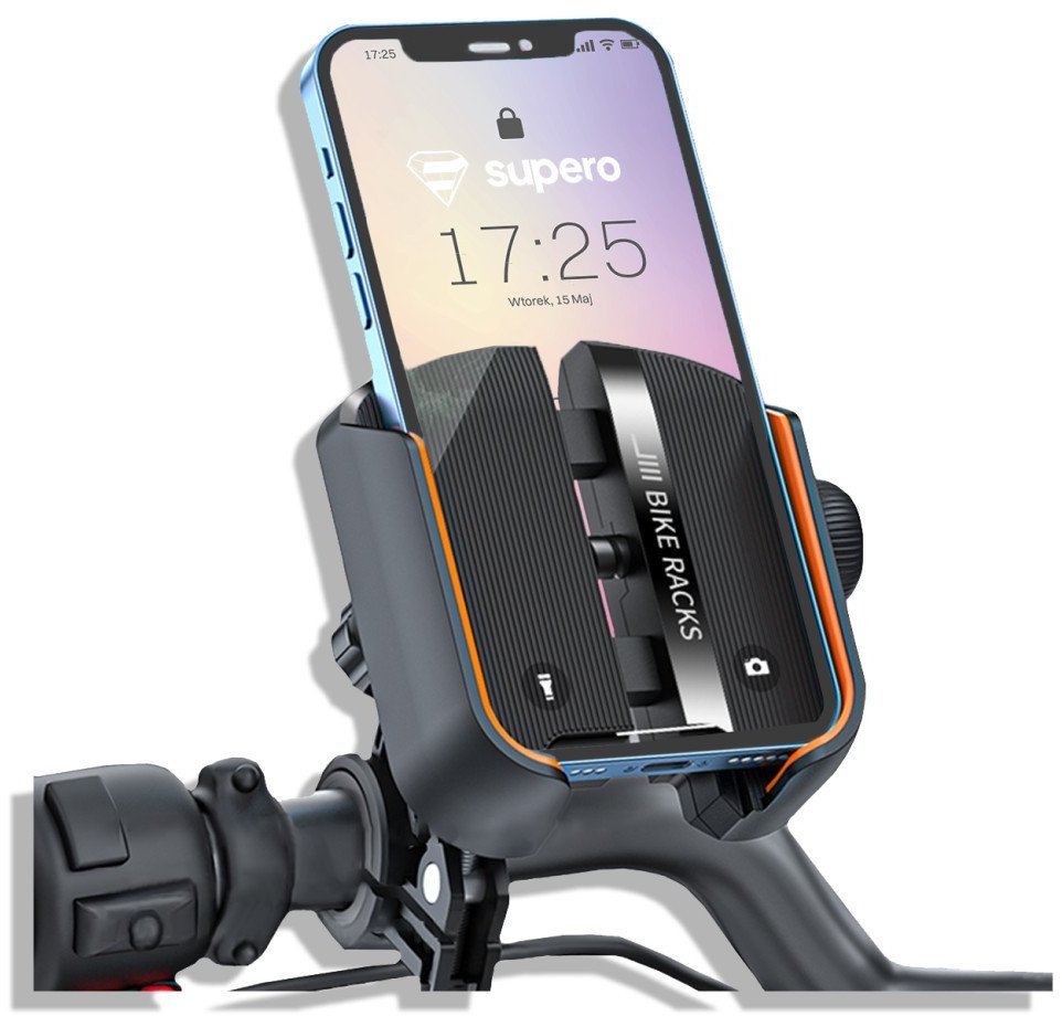 Uchwyt na telefon do roweru Supero MTC-07 360, czarno-pomarańczowy