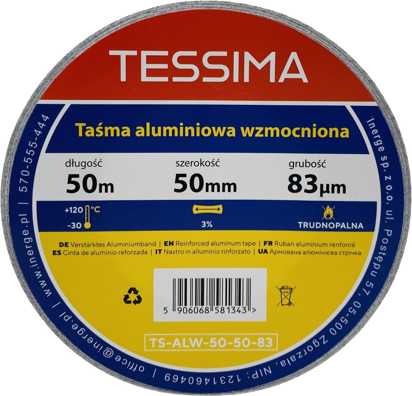 Taśma aluminiowa wzmocniona 50m 50mm 0.083mm TESSIMA