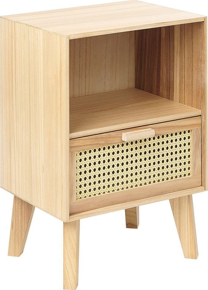 Beliani Szafka nocna 1 szuflada front rattanowy jasne drewno SENEY