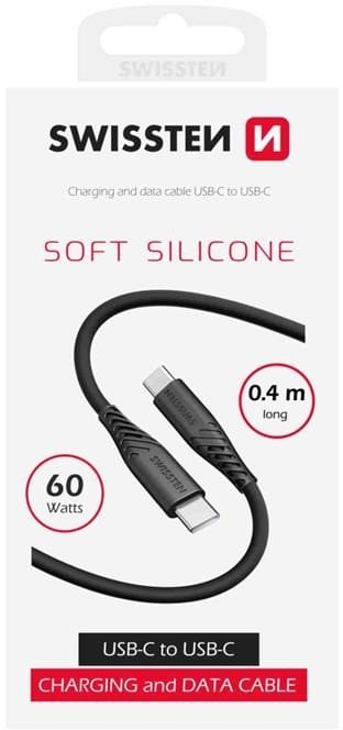 Kabel USB Swissten USB-C - USB-C 0.4 m Czarny (8595217487697)