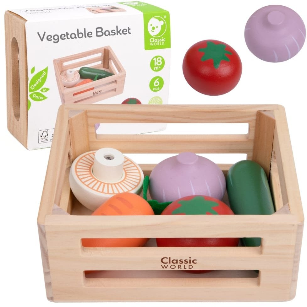CLASSIC WORLD Zestaw Drewnianych Warzyw w Koszyku 6 el.