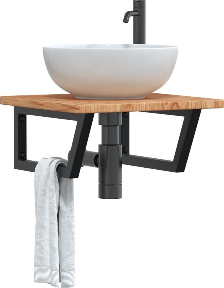 vidaXL Półka ścienna pod umywalkę, stal i lite drewno dębowe