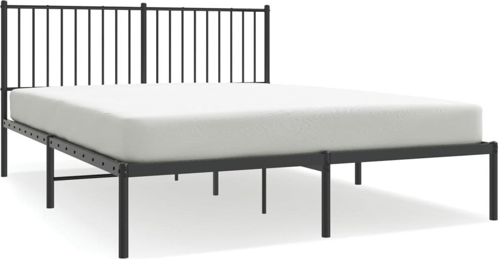 Metalowa Rama Łóżka Z Wezgłowiem, Czarna, 150X200 Cm