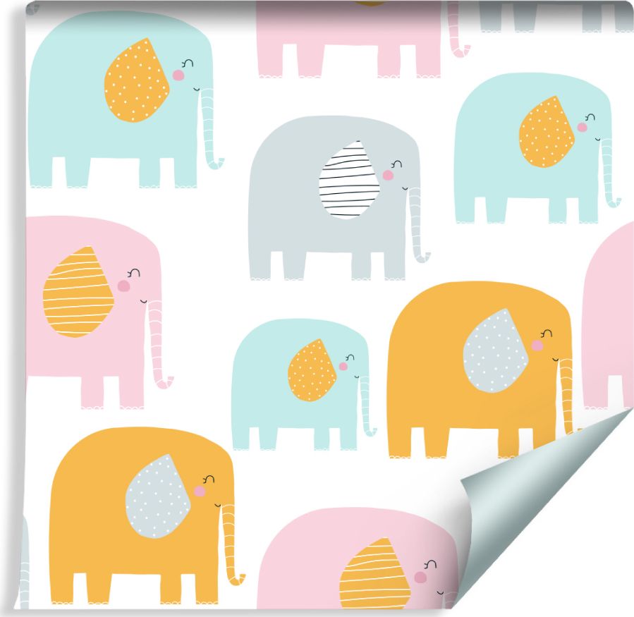 Muralo Tapeta Dla Dzieci - Wesołe Słoniki w Pastelowych Barwach
