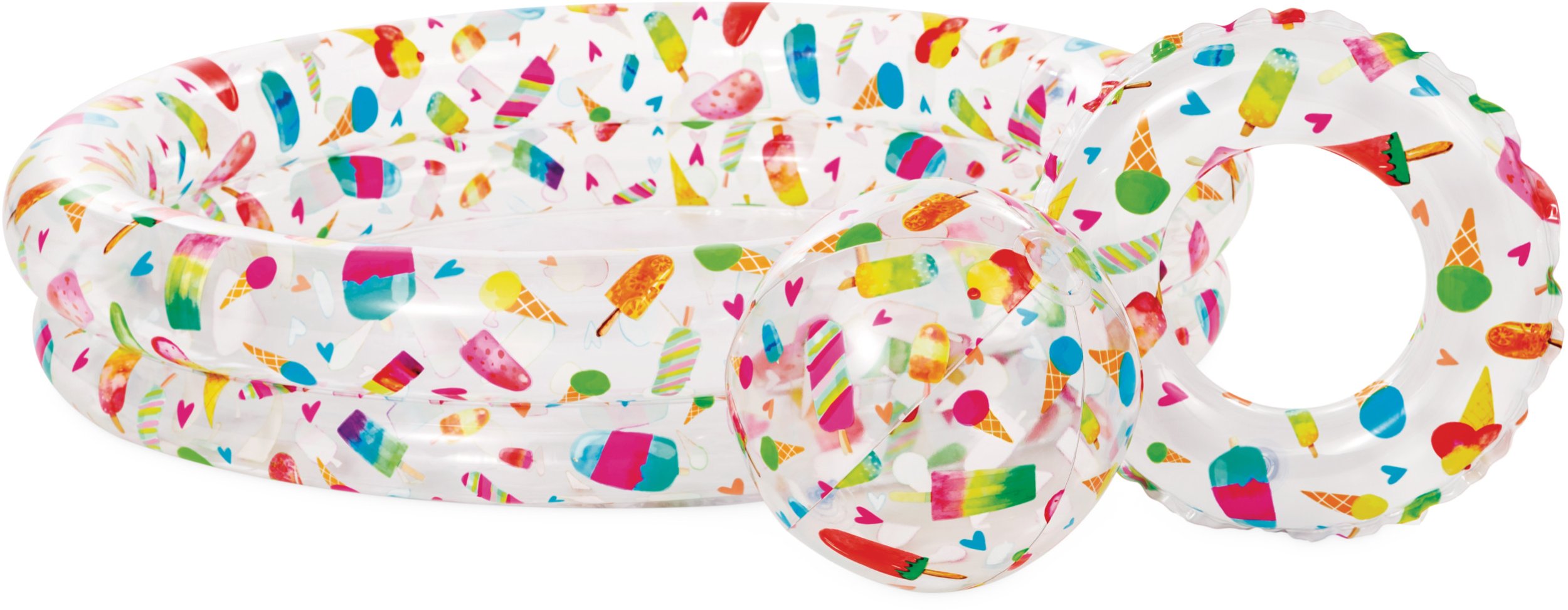 Zestaw basen dmuchany ogrodowy Lody + piłka + koło 122x25cm INTEX 59460