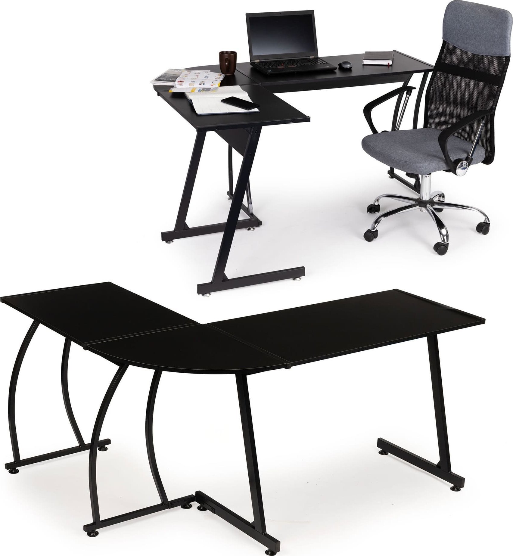 Biurko ModernHome Biurko narożne gamingowe biurowe LOFT szkolny stół czarny