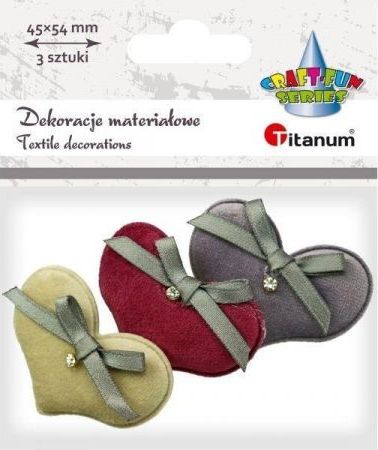 Titanum Materiałowe serca pluszowe 54x40mm 3szt