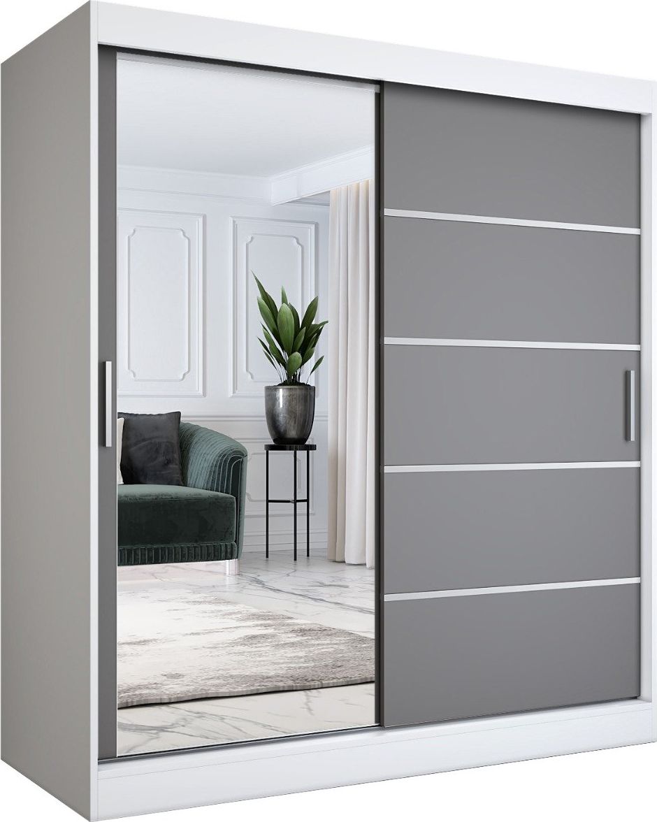 MKPOL Szafa przesuwna MODUO COMFORT 3 180 biała mat/antracyt z lustrem