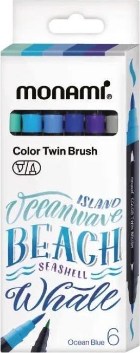 Pisaki dwustronne pędzelkowe 6kol Ocean MONAMI