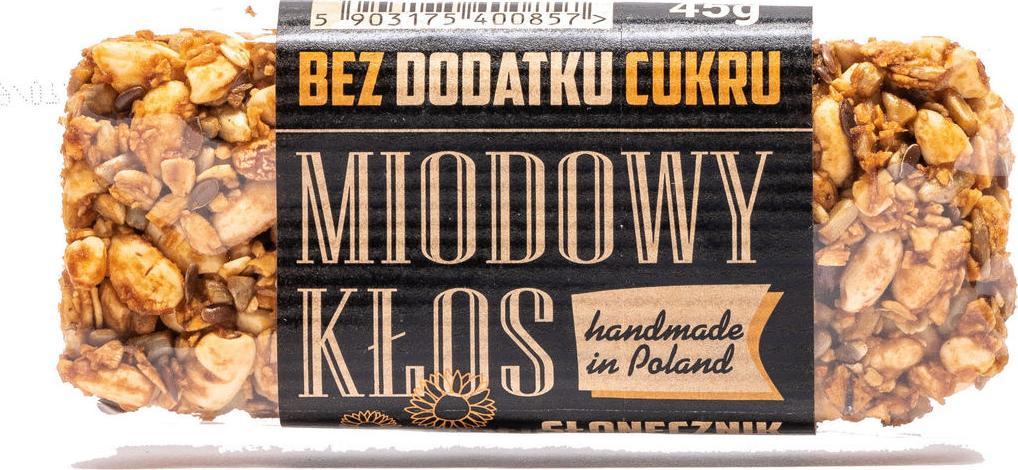 Łysoń Naturalny Baton Energetyczny z Ziarnami Słonecznika Słodzony Miodem z Polskiej Manufaktury Baton Miodowy Kłos Słonecznik Bez Dodatku Cukru Handm