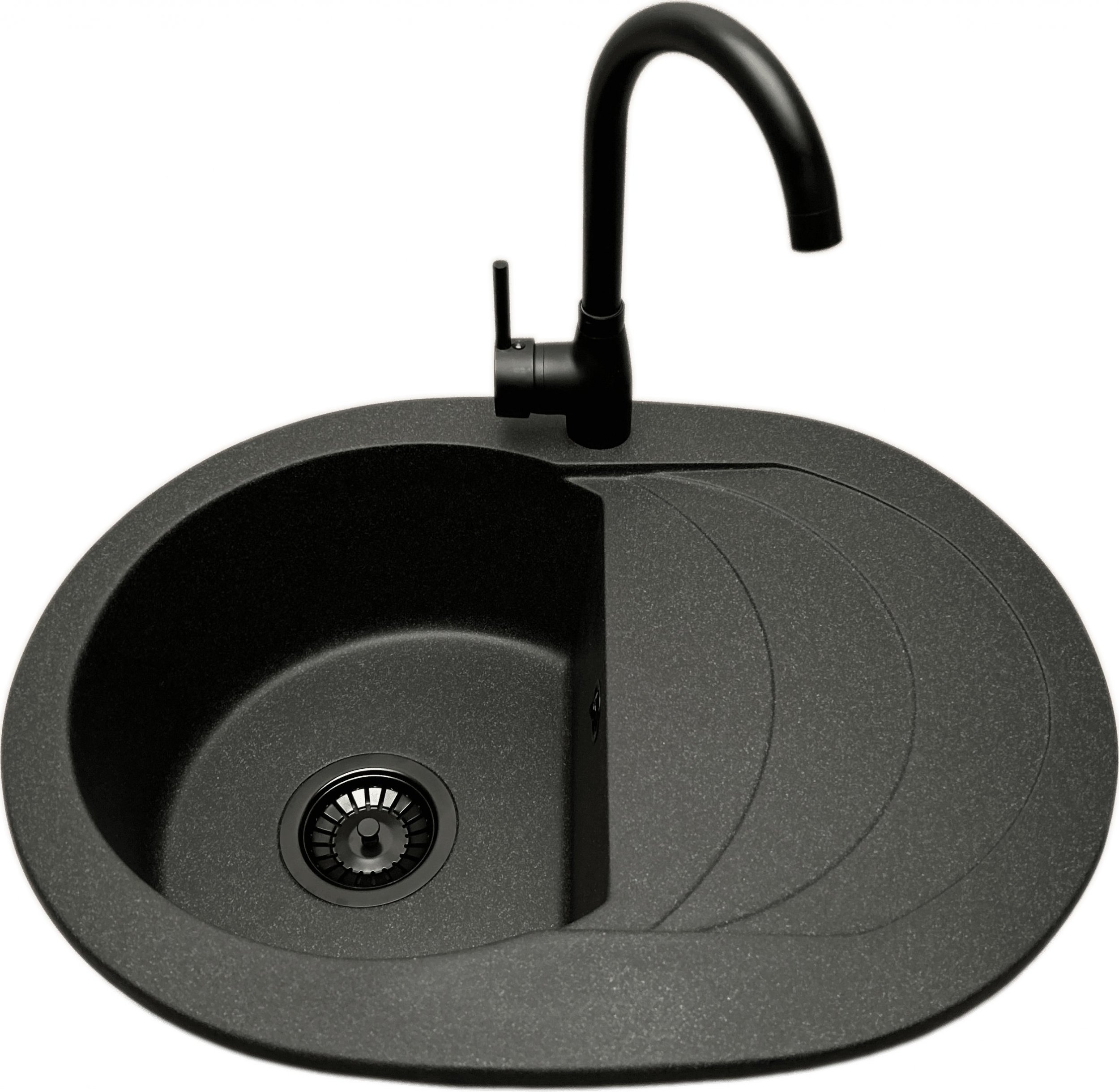 Zlewozmywak PREHNIT Zlewozmywak jednokomorowy z ociekaczem VIGOR grafit z prawym ociekaczem + bateria LUNA czarna