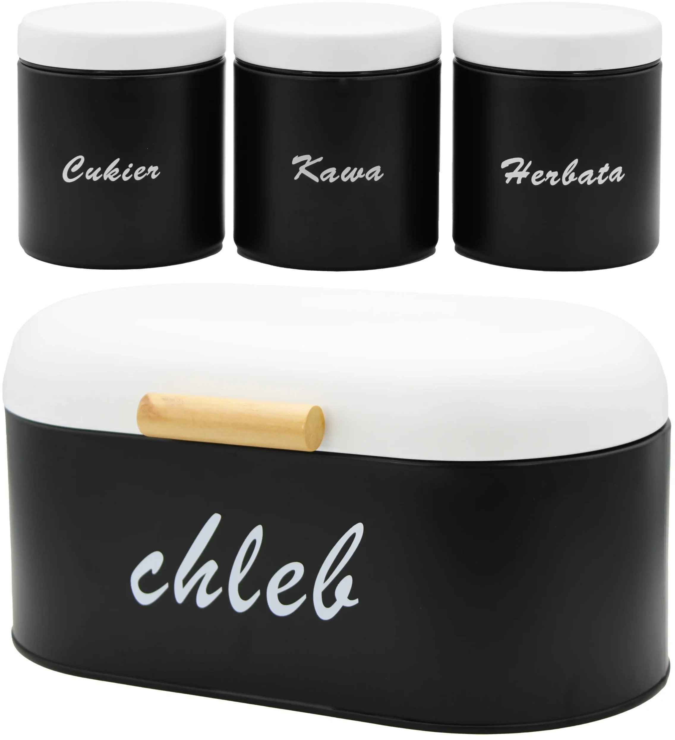 Chlebak metalowy mały + 3 pojemniki na kawę herbatę cukier przyprawy BRUNBESTE BB-2669