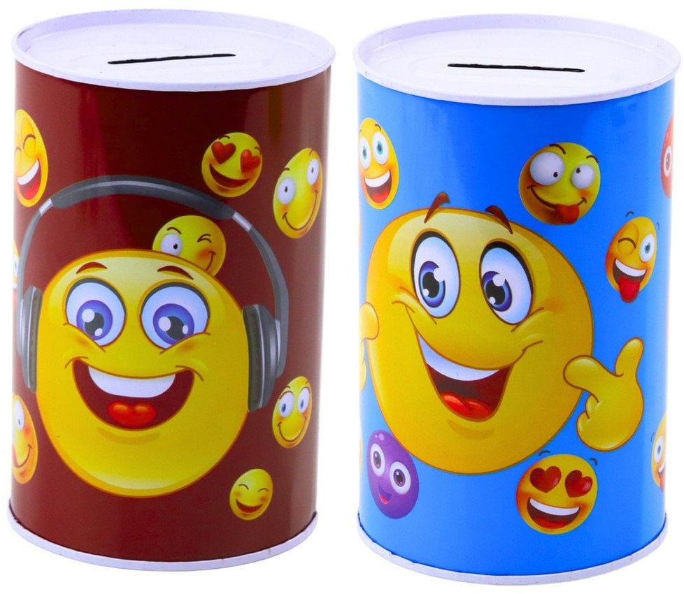 Skarbonka Metalowa Emotki Niebieska Brązowa 13 x 8cm