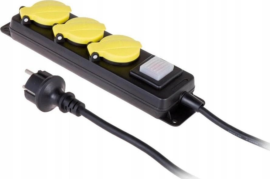 AWTools AWTOOLS PRZEDŁUŻACZ WARSZTATOWY CZARNY 3 GNIAZDA 3,0m Z UZIEMIENIEM, WYŁĄCZNIK IP44 3x1,5mm