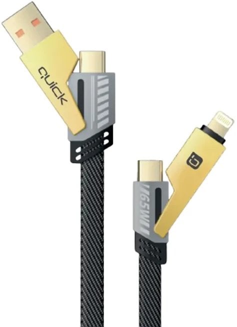 Kabel USB Quick USB-A + USB-C - USB-C + Lightning 1.2 m Czarno-szary (4752168141212)
