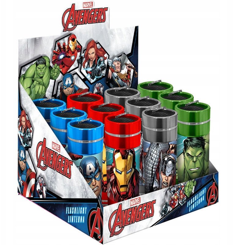 Aluminiowa latarka dziecięca LED z superbohaterami Marvel Avengers