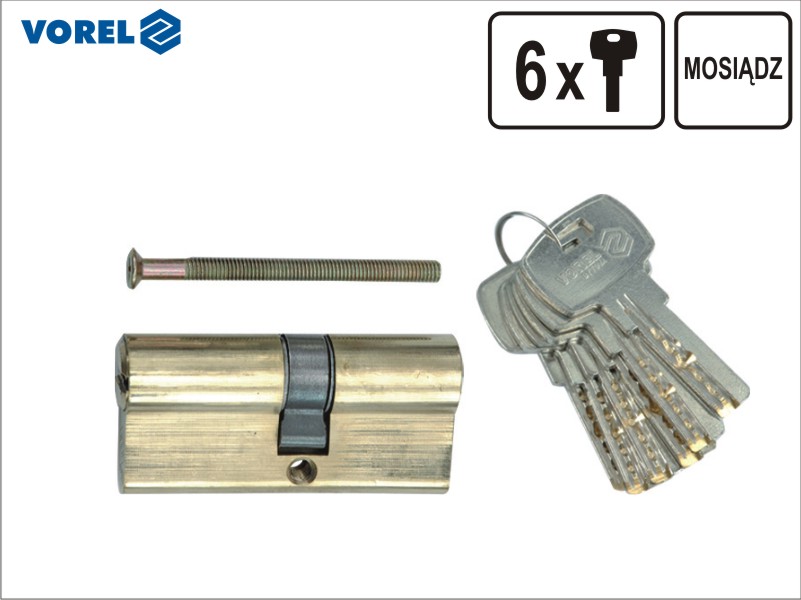 Vorel Wkładka symetryczna mosiężna 62mm 6 kluczy 31/31mm 77190