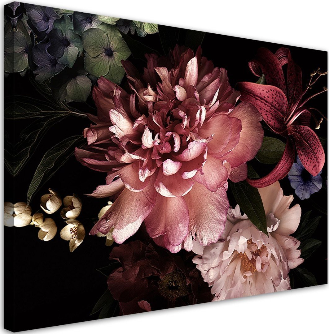 Feeby Obraz na płótnie, Bukiet kwiatów na ciemnym tle - 120x80