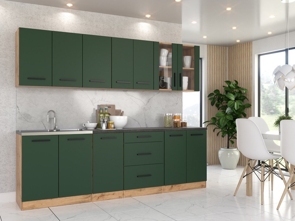 Kuchnia Z Blatem Nowoczesna Narożna 4.6m Wotan Biała Mat Butelkowa Zieleń