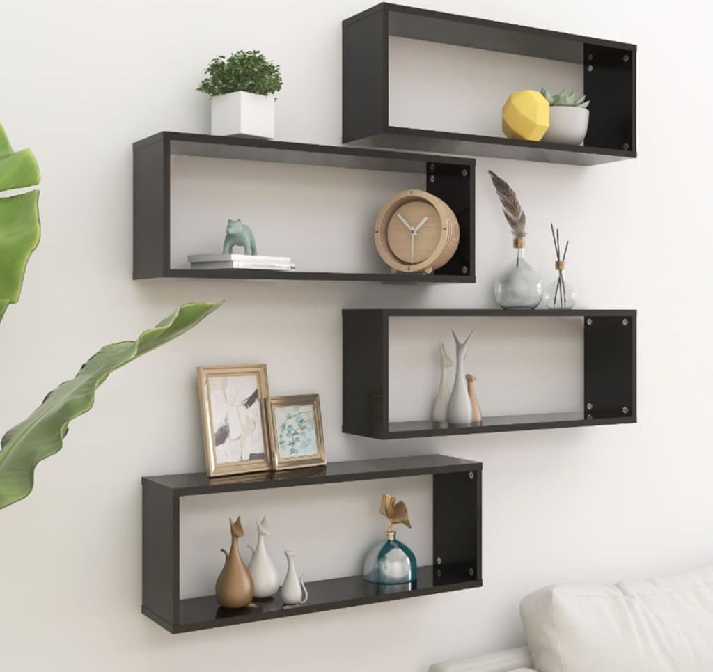 vidaXL Półki ścienne kostki, 4 szt., czarne, 60x15x23 cm, płyta