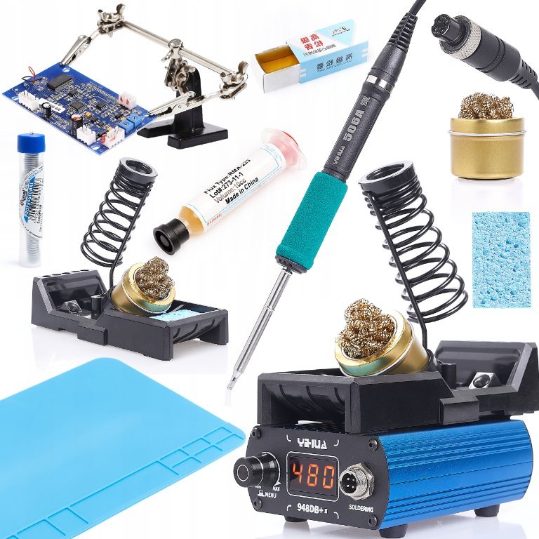 Stacja Lutownicza YIHUA 948DB+II Groty T12 Mata Cyna Trzecia Ręka Kalafonia