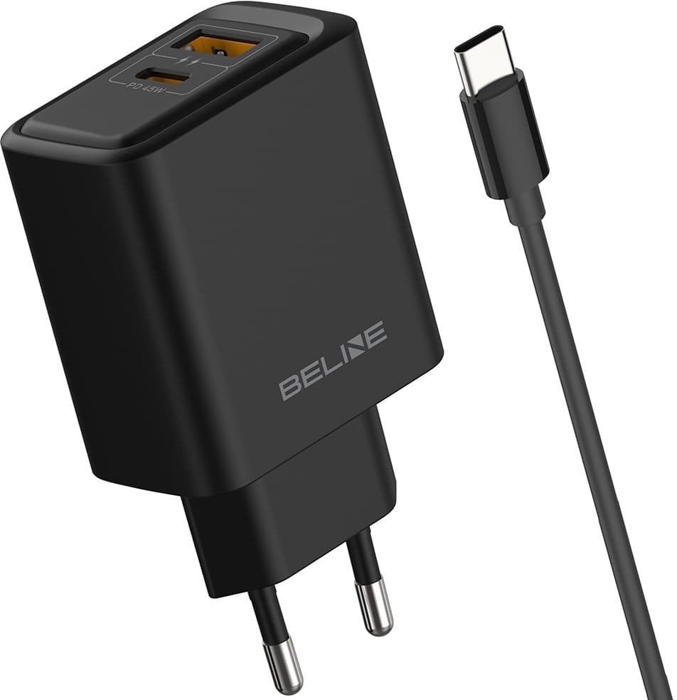 Ładowarka sieciowa Beline 45W GaN USB-A/USB-C + kabel USB-C/USB-C BLN2CB45C czarny