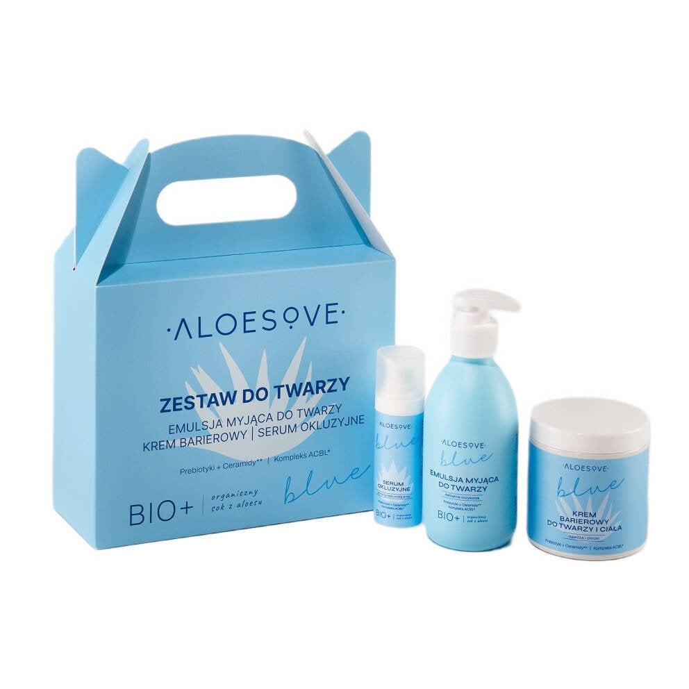 ALOESOVE_SET Blue emulsja myjąca do twarzy 190ml + serum okluzyjne do twarzy 30ml + krem barierowy do twarzy i ciała 250ml