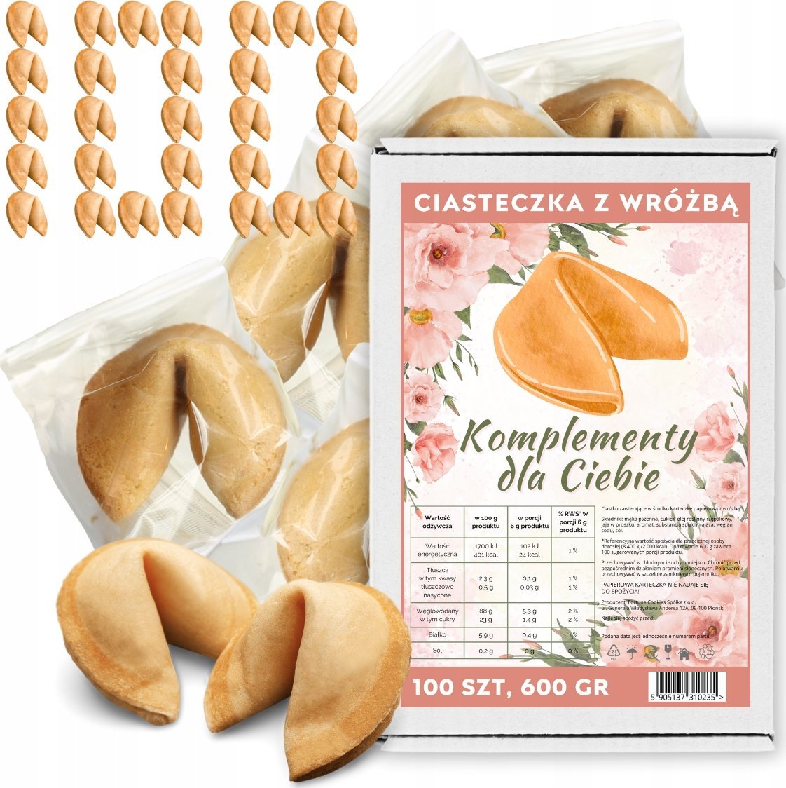 MagiaCiast Chińskie Ciasteczka z Wróżbą dla gości Magiczne Komplementy dla Ciebie 100