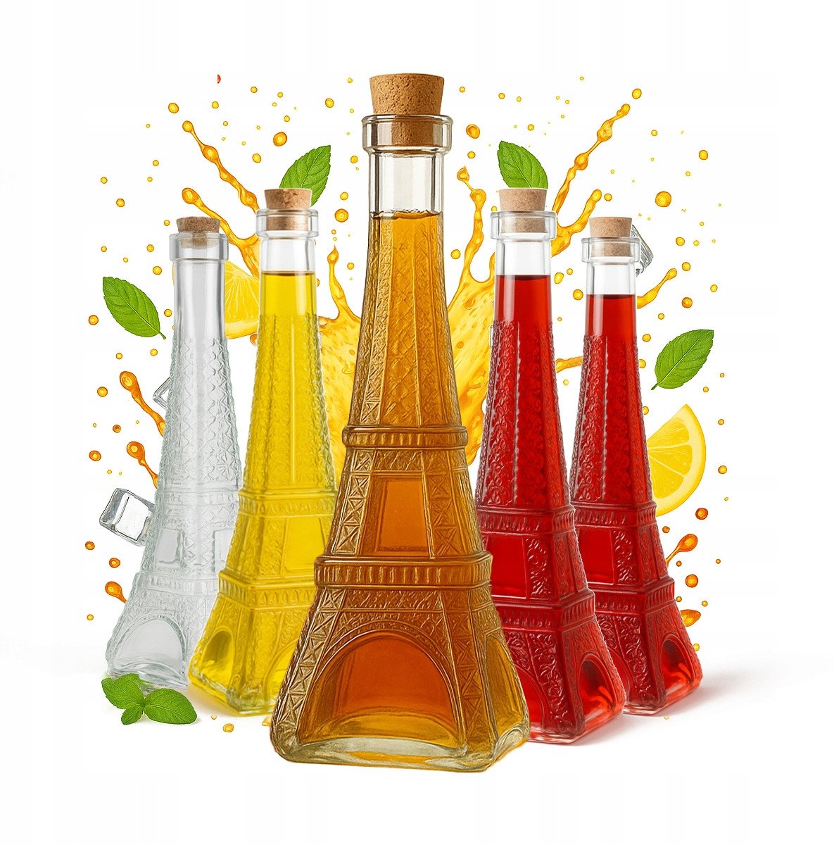 5x Butelka Szklana Wieża Paris 350ml na Alkohol Nalewki Wino Prezent Wesele