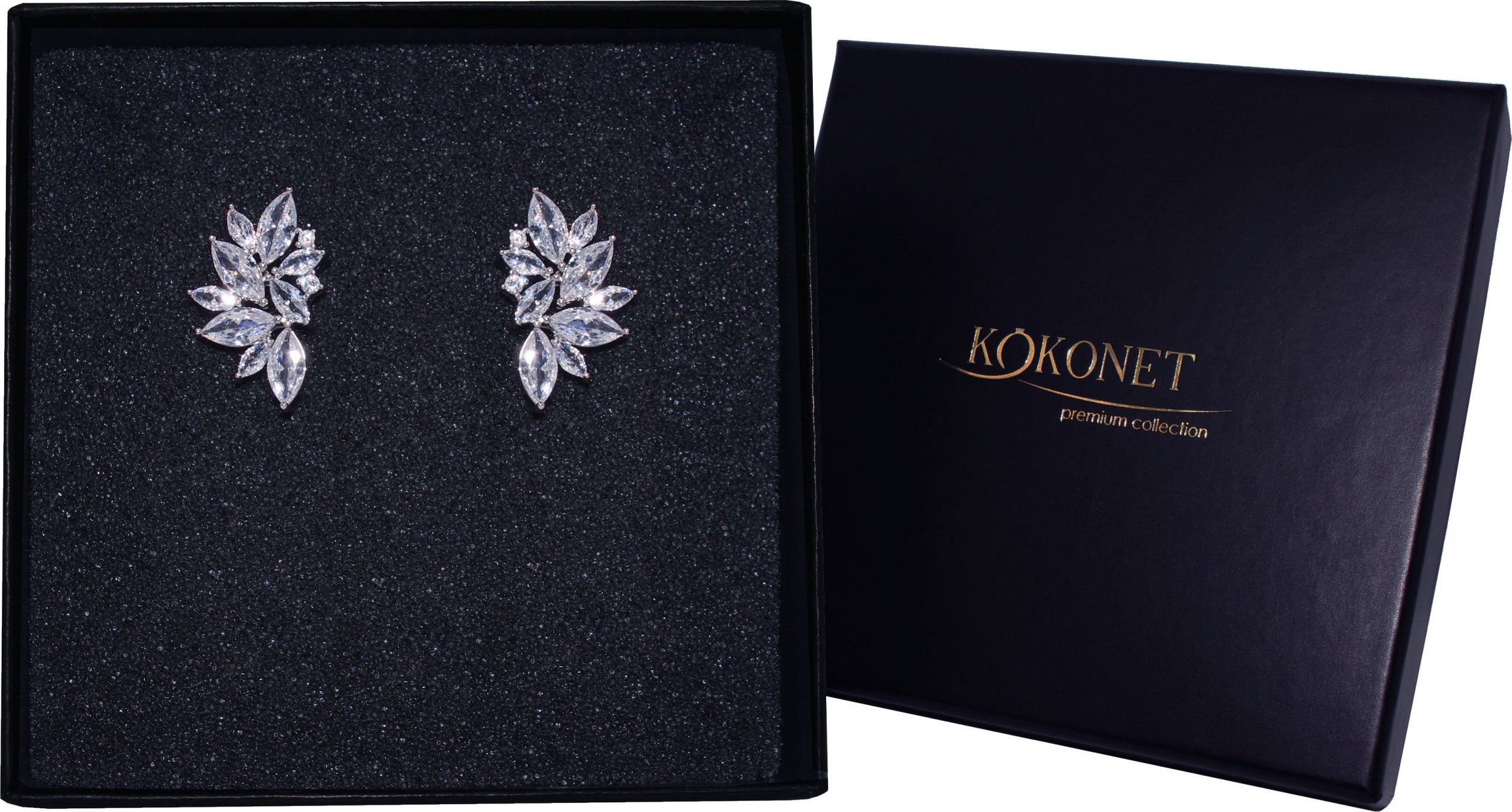 KOKONET Skromne kolczyki listki w pudełku błyszczące DAMSKIE na prezent ślub wesele
