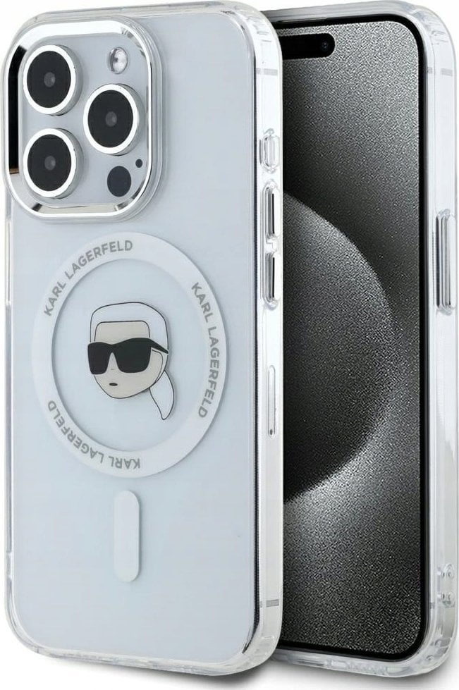 Case Karl Lagerfeld IML Metal Karl Head MagSafe for iPhone 15 Pro Max white