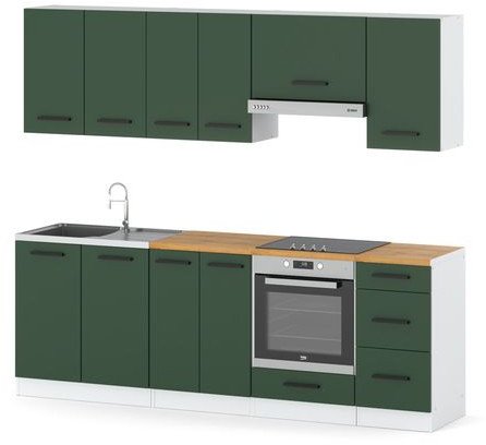 Kuchnia Duża Modułowa Z Blatem 2.4m Mokka Plus Biała Butelkowa Zieleń