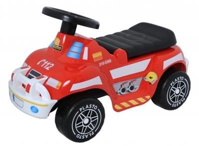 PLASTO Jeździk straż pożarna Ciche koła 35kg 12mc+ Otwierany bagażnik PLA1121