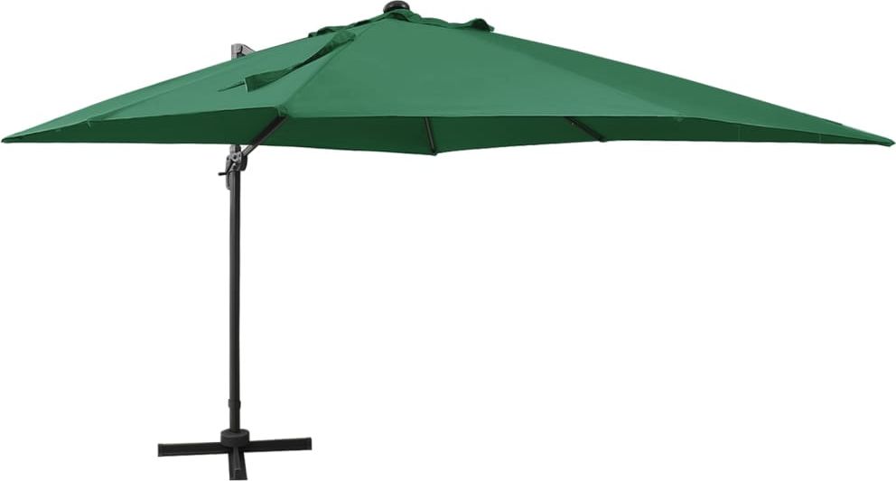 vidaXL Parasol wiszący z lampkami LED i słupkiem, zielony, 300 cm