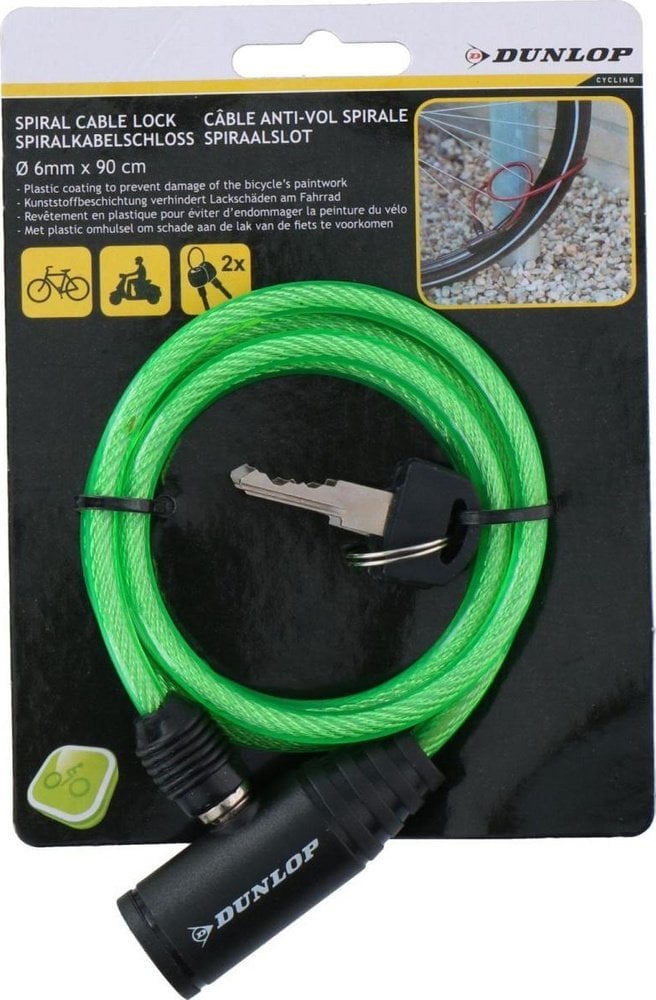 Dunlop ZAPIĘCIE ROWEROWE DUNLOP SPIRALNE NA KLUCZ 0,6x90CM ZIELONY