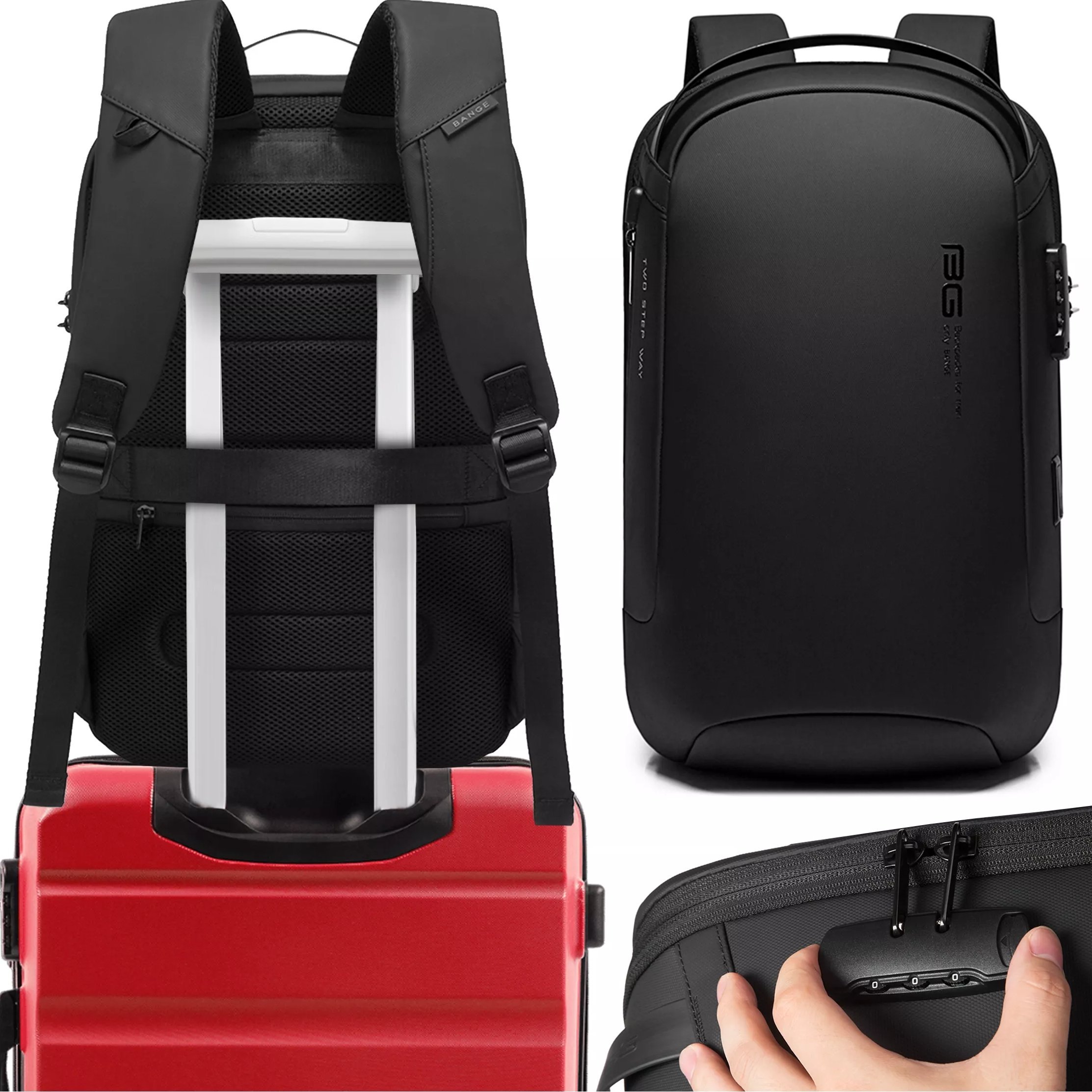 Plecak Antykradzieżowy wodoodporny Bange na laptopa 15.6" miejski podróżny 48x30x16 cm do pracy samolotu męski damski z gniazdem