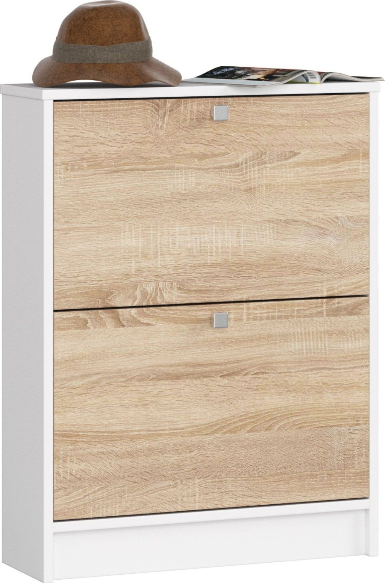 Fabryka Mebli Akord Szafka na buty 2 uchylne drzwiczki 60 cm - biała-dąb sonoma