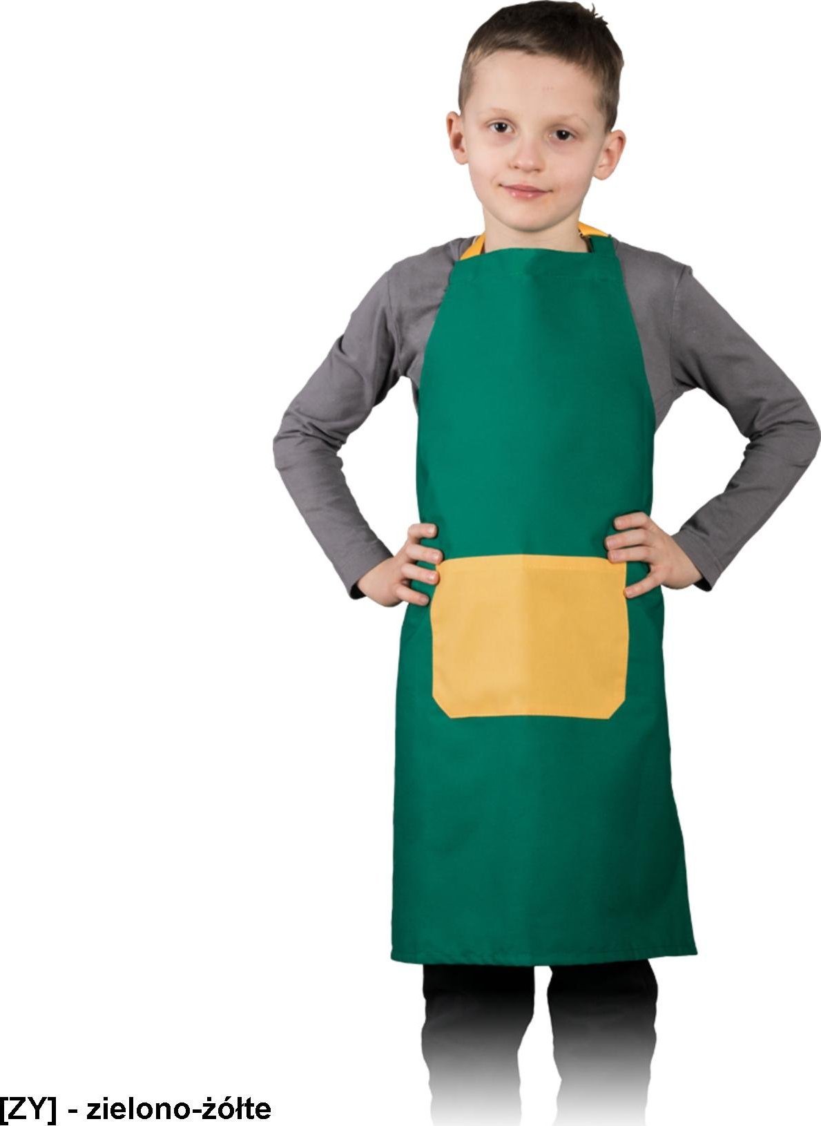 R.E.I.S. FKINDER - fartuch dla dzieci, 50% poliester, 50% bawełna, 180 g/mcm, - zielono-żółte - 45x55cm, 55x68cm. 45x55 cm