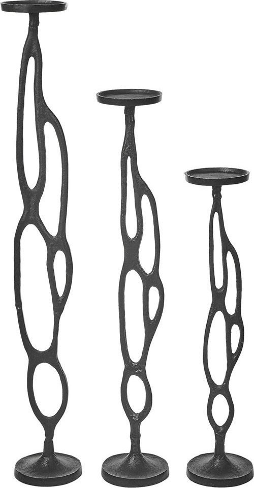 Beliani Zestaw trzech świeczników czarny BUNI