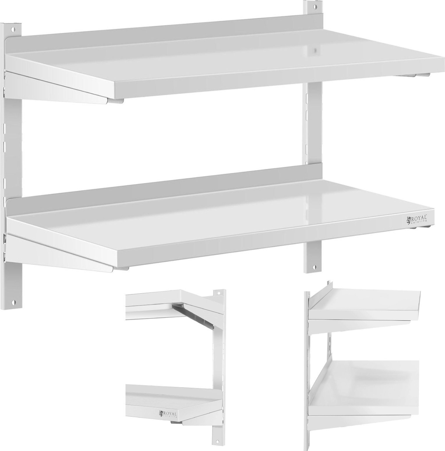 Royal Catering Półka ścienna wisząca gastronomiczna podwójna z regulacją STAL 80 x 40 cm Półka ścienna wisząca gastronomiczna podwójna z regulacją STA