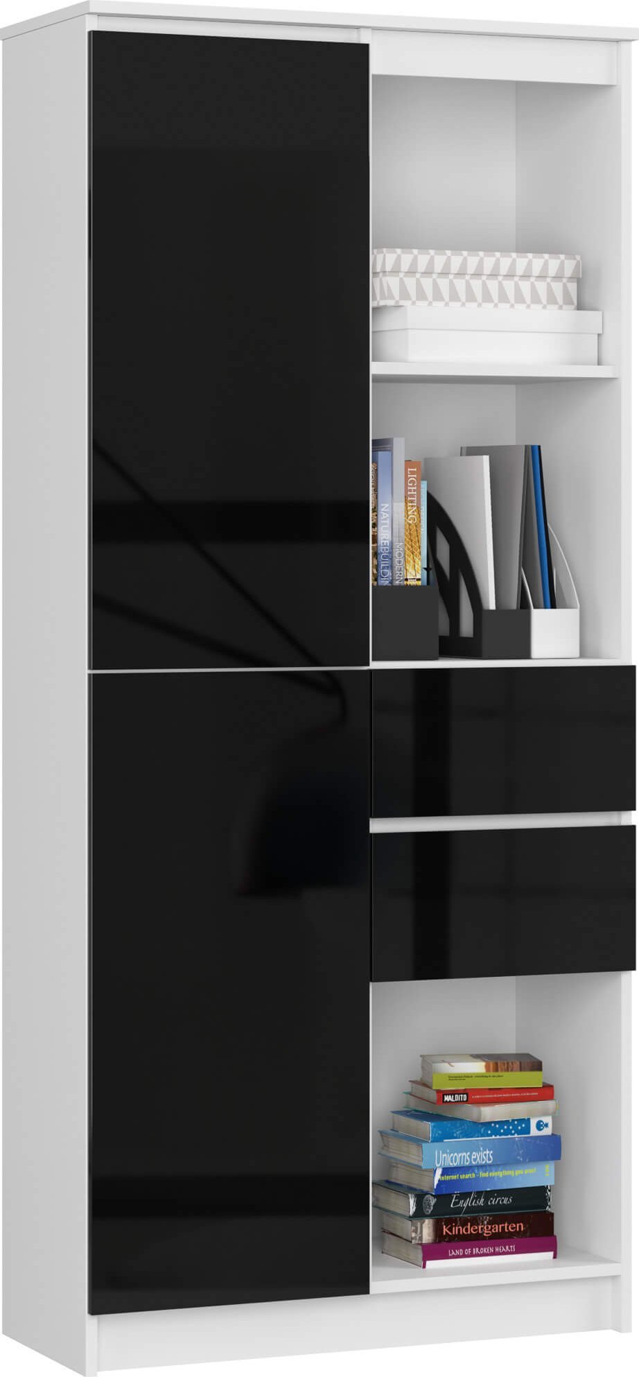 Fabryka Mebli Akord REGAŁ BIUROWY R 80 cm CLP R15 BIAŁY / CZARNY POŁYSK