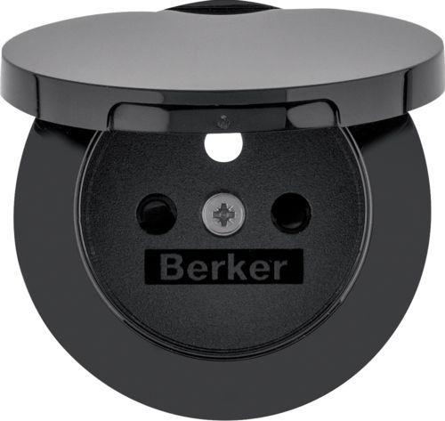 Hager Płytka czołowa gniazda z/u i pokrywą czarny połysk (3965832045)