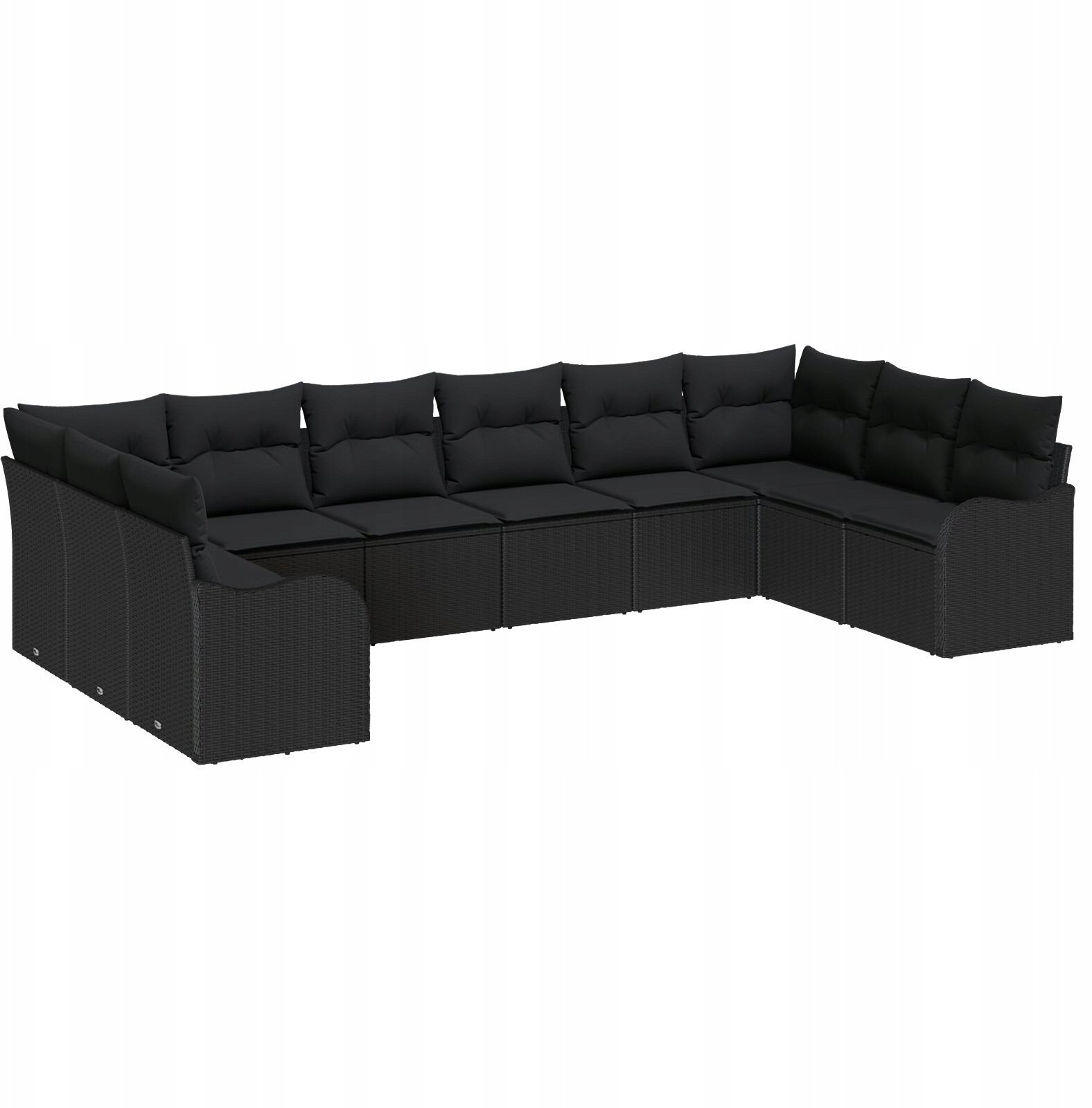 Zestaw 10-częściowy Kanapy Ogrodowej z Poduszkami Czarny Polirattan, Czteroosobowa Kanapa Ogrodowa z Poduszkami Czarny Polirattan