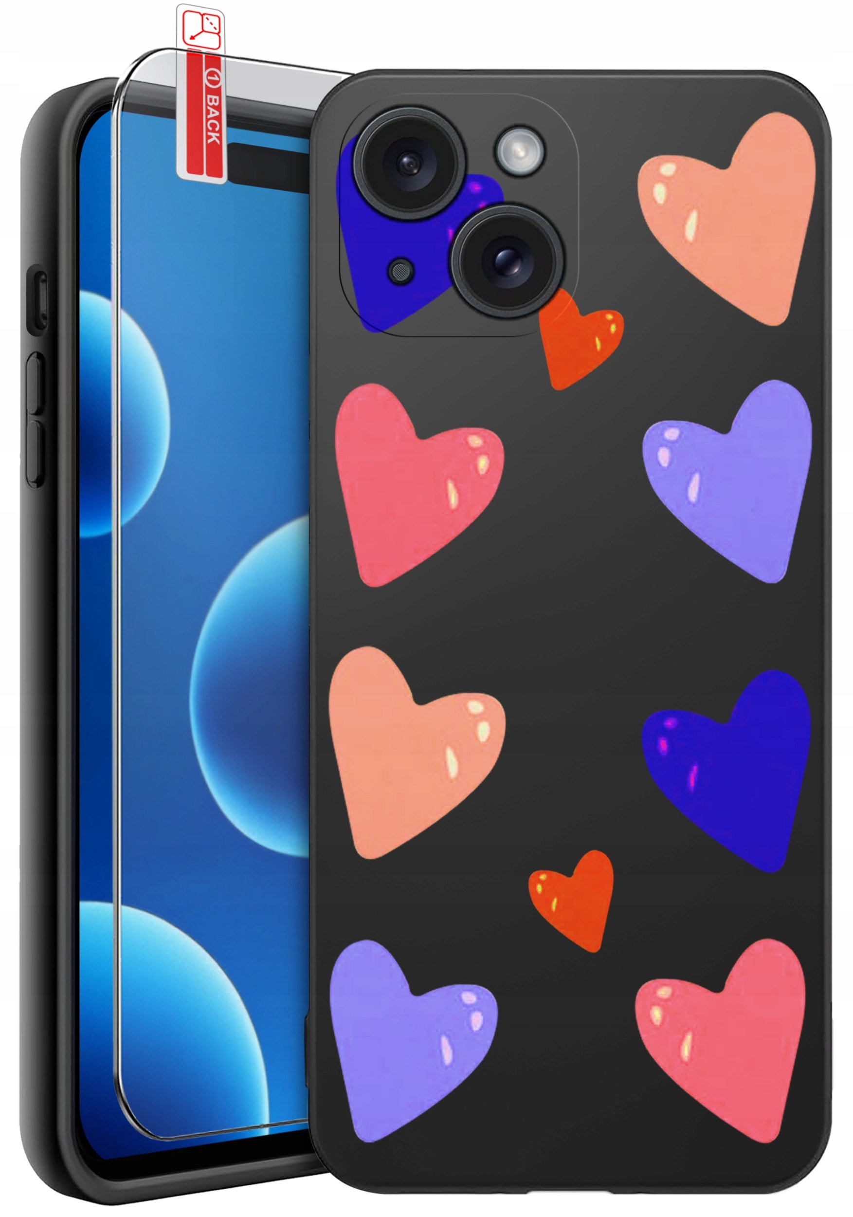 ETUI do iPhone 15 | WZORY | SILIKONOWE MATT CASE + SZKŁO 9H