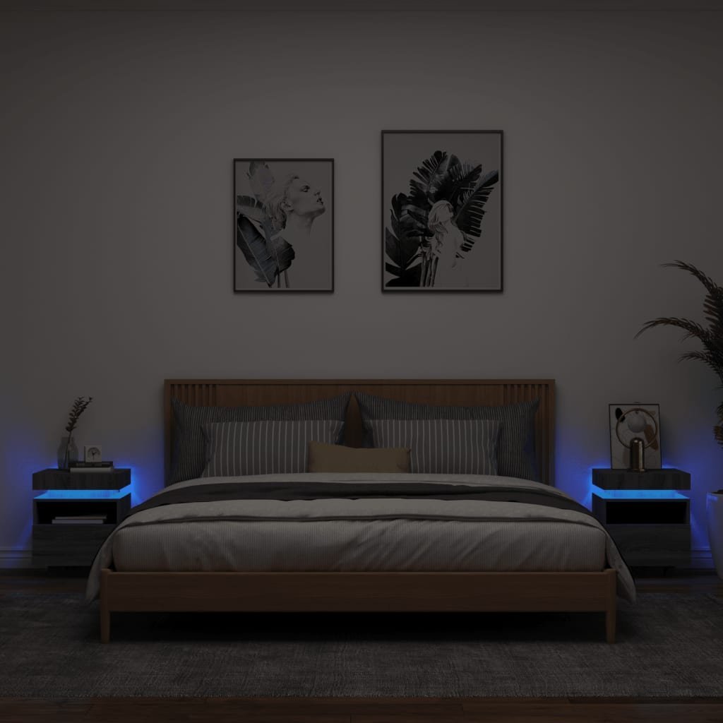 vidaXL Szafki nocne z LED, 2 szt., szary dąb sonoma, 40x39x48,5 cm